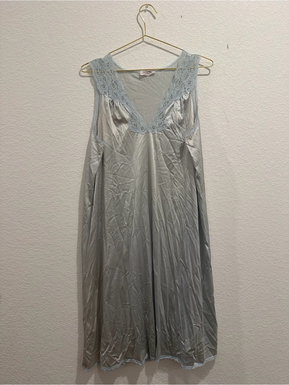 Vintage Vanity Fair baby blue silk satin nightgown slip dress lace trim